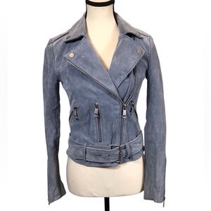 Womens Bagatelle Suede Leather Biker Jacket Size XXS Asymmetrical Zip Moto Blue
